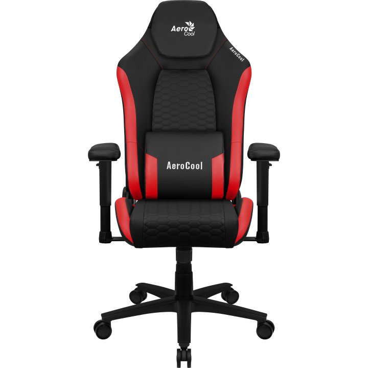 Silla Gaming Aerocool Crown Diseño Premium Cuero Sintetico Aeroweave Negra Con Detalles En Rojo Reposabrazos 2d Cojin Lumbar 