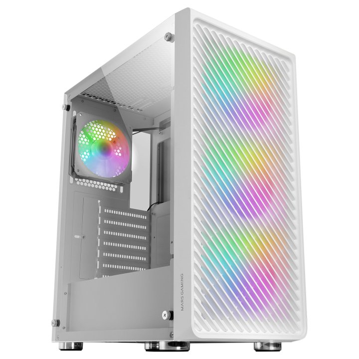Caja Atx Semitorre Gaming Mars Gaming Mc-f White Frontal Metal Mesh 3 Ventiladores Argb 120mm +1 Trasero Lateral De Cristal T