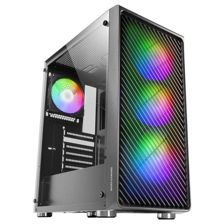 Caja Atx Semitorre Gaming Mars Gaming Mc-f Black Frontal Metal Mesh 3 Ventiladores Argb 120mm +1 Trasero Lateral De Cristal T