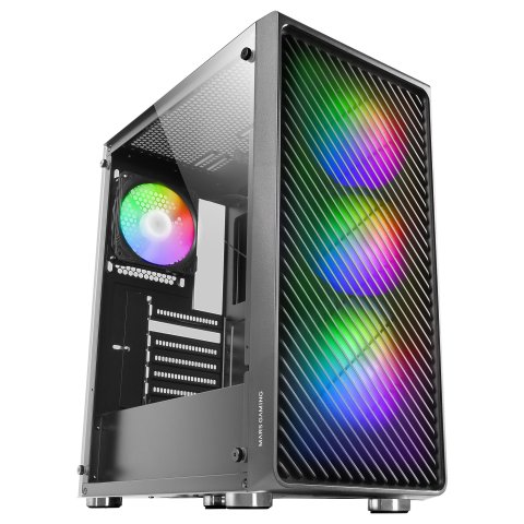 Caja Atx Semitorre Gaming Mars Gaming Mc-f Black Frontal Metal Mesh 3 Ventiladores Argb 120mm +1 Trasero Lateral De Cristal T