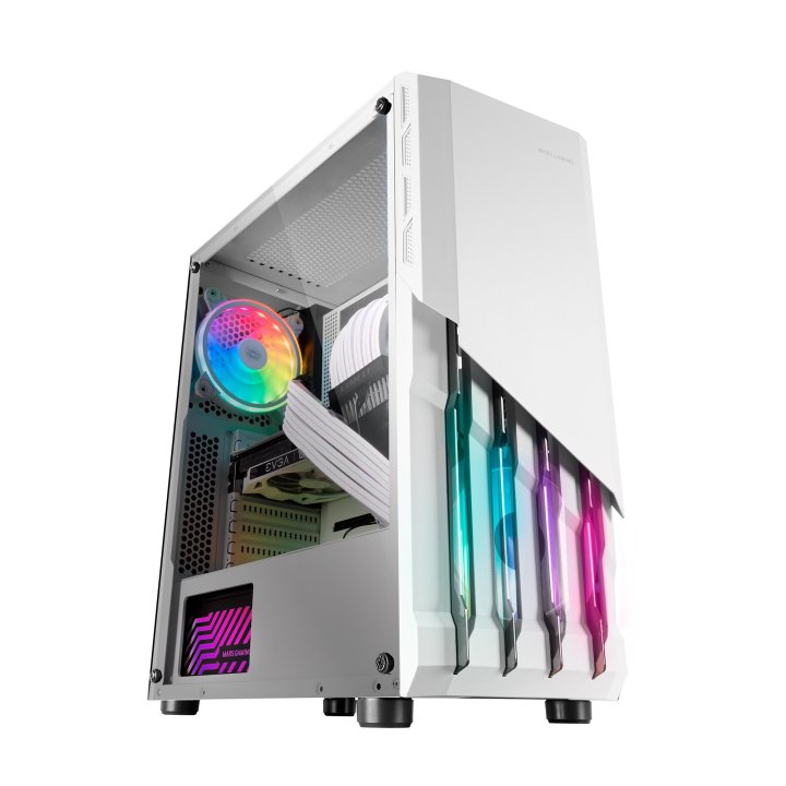 Caja Atx Semitorre Gaming Mars Gaming Mc-x2 White Frontal En Acero Ventiladores Frgb Sin Fuente De Alimentacion