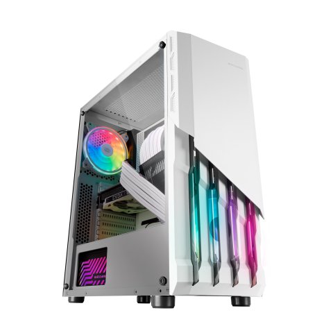 Caja Atx Semitorre Gaming Mars Gaming Mc-x2 White Frontal En Acero Ventiladores Frgb Sin Fuente De Alimentacion