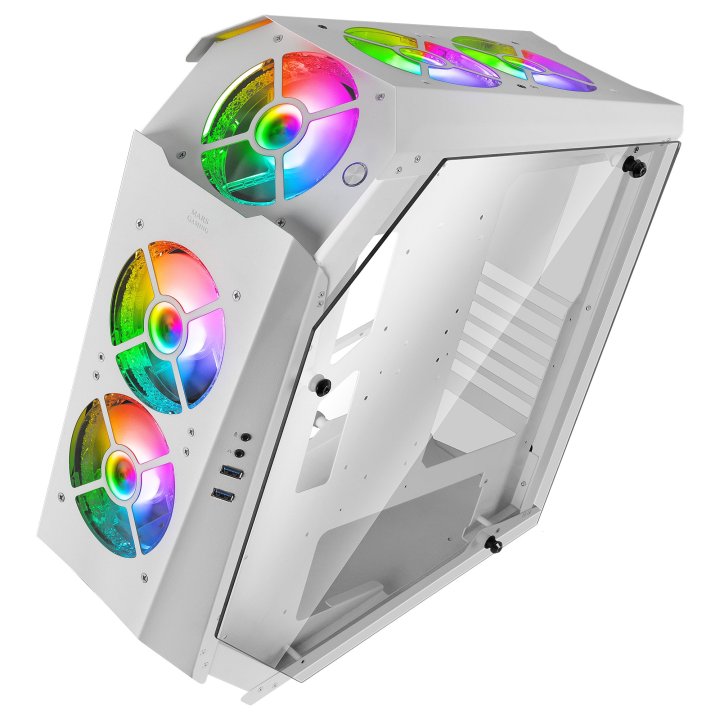 Caja Atx Semitorre Gaming Mars Gaming Mc51 White Diseño Extremo 5 Ventiladores 120mm Chroma Rgb Laterales De Cristal Templado