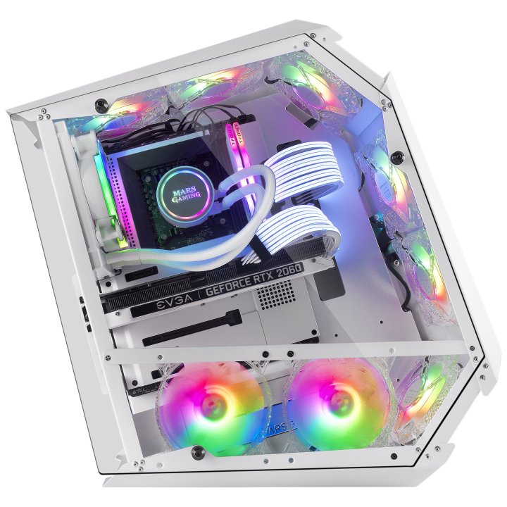 Caja Atx Semitorre Gaming Mars Gaming Mc51 White Diseño Extremo 5 Ventiladores 120mm Chroma Rgb Laterales De Cristal Templado