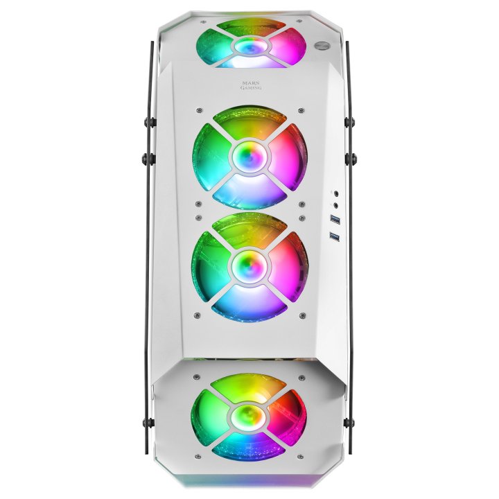 Caja Atx Semitorre Gaming Mars Gaming Mc51 White Diseño Extremo 5 Ventiladores 120mm Chroma Rgb Laterales De Cristal Templado