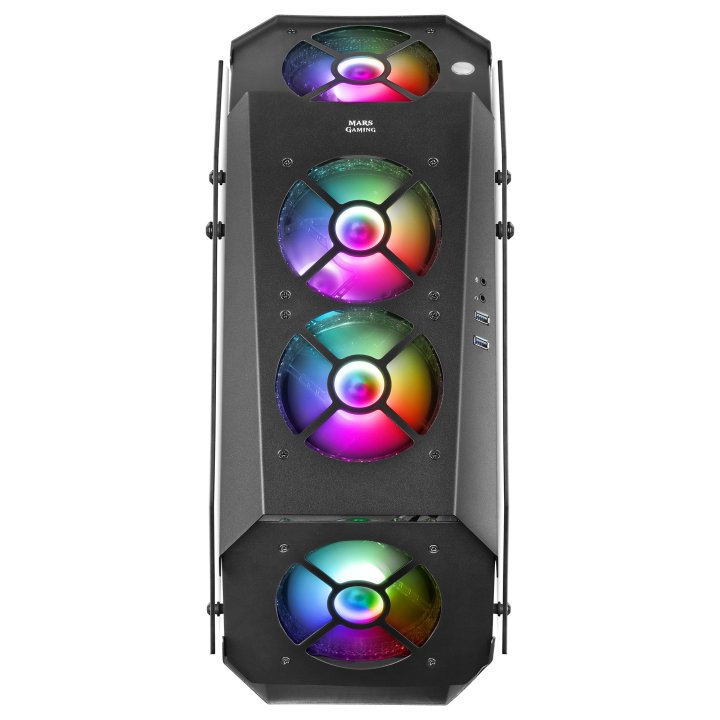 Caja Atx Semitorre Gaming Mars Gaming Mc51 Black Diseño Extremo 5 Ventiladores 120mm Chroma Rgb Laterales De Cristal Templado