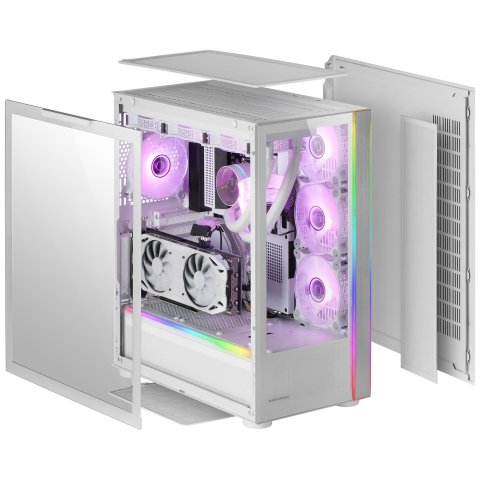 Caja E-atx Torre Gaming Mars Gaming Mc-ultra White Doble Linea Argb Frontal Y Lateral De Cristal Templado Sin Fuente De Alime