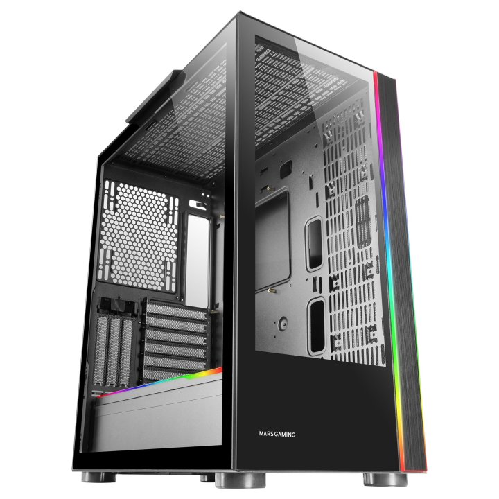 Caja E-atx Torre Gaming Mars Gaming Mc-ultra Black Doble Linea Argb Frontal Y Lateral De Cristal Templado Sin Fuente De Alime
