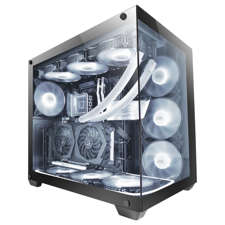 Caja E-atx Torre Gaming Mars Gaming Mcv4 Black Xxl Premium Custom Doble Ventana De Cristal Templado Continuo Sin Fuente De Al