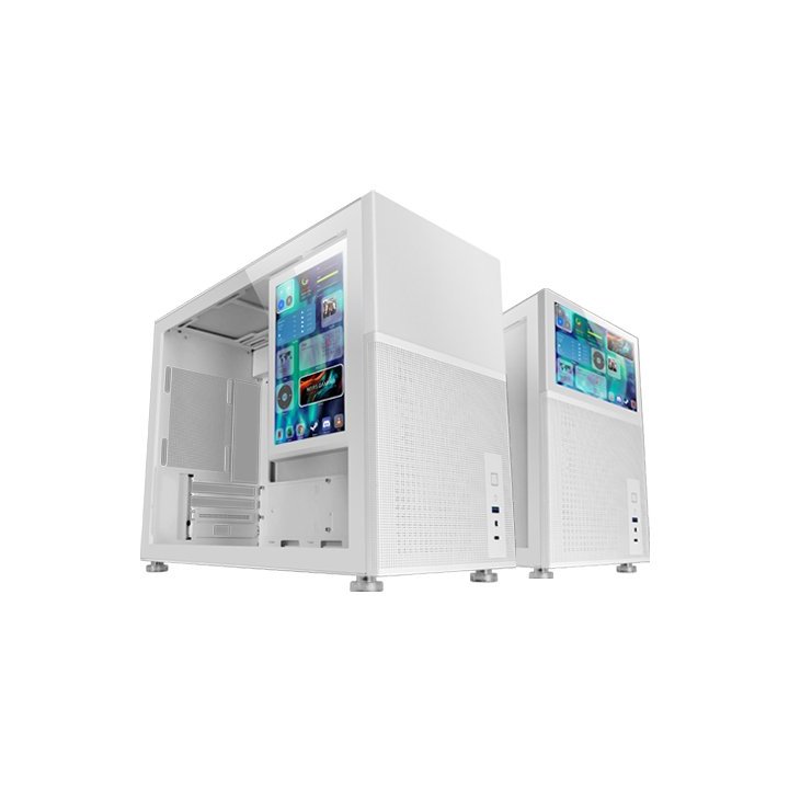 Caja Microatx Gaming Mars Gaming Mc-lcd Blanca Con Pantalla Ips 8" Mini Hdmi Ventana Lateral Cristal Templado