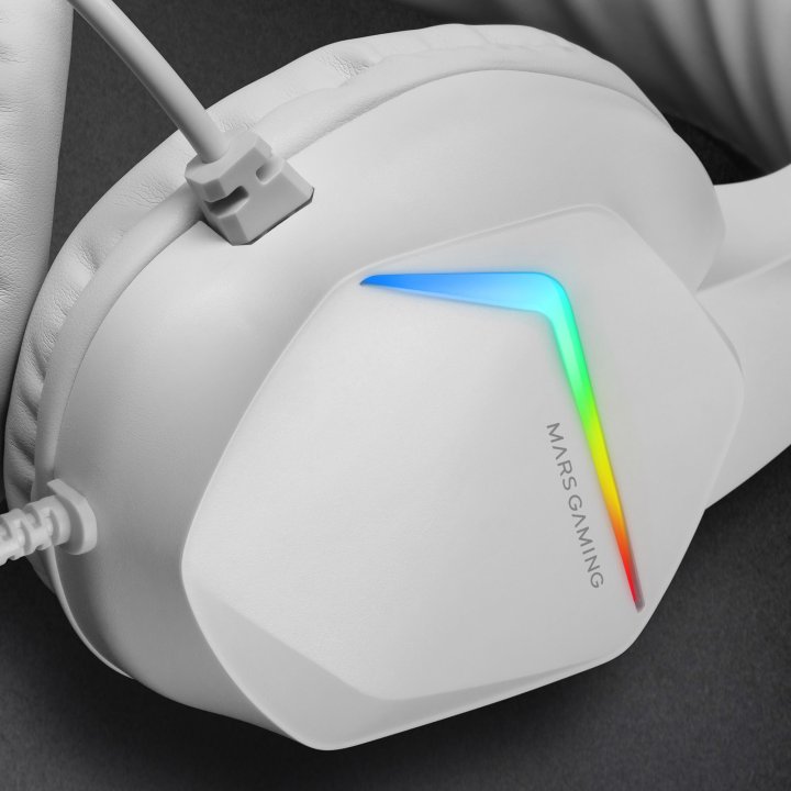 Headset Mars Gaming Mh122 White Ultra Ligeros 184g Drivers De Neodimo 50mm Microfono Flexible Jack 3.5mm Simple Y Doble Ilumi