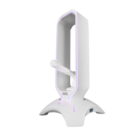 Soporte Mars Gaming Mhhpro White Para Auriculares Con Hub Usb 3.0 2p Y Bungee Pra Mouse Con Iluminacion Rgb