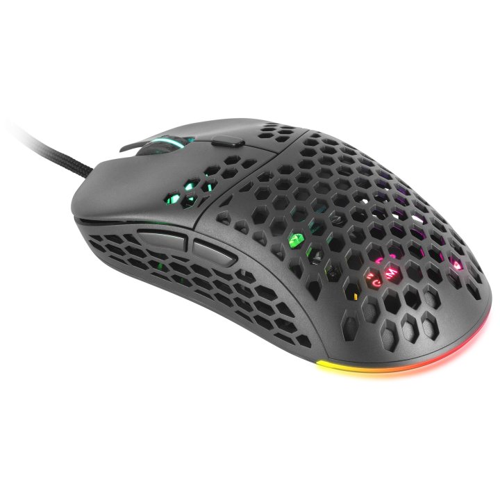 Mouse Mars Gaming Rgb Mm55 Dise¾o Hive Black 12800dpi A825pro Switch Huano Superficie Perforada Iluminacion Rgb Chroma Peso 5