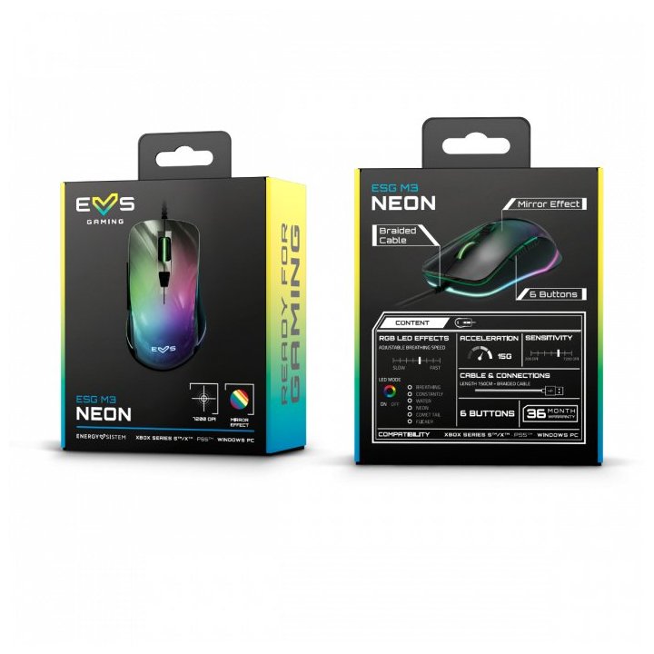 Mouse Energy Sistem Gaming Rgb Esg M3 Neon 6 Botones Customizables Con Software Led Rgb En Superficie