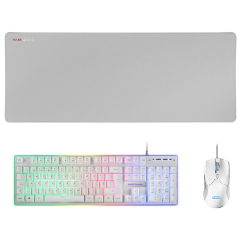 Pack Teclado Mouse Y Alfombrilla Mars Gaming Mcpx Portugues White Telcado Hibrido Hmech Mouse Ultra Ligero 10k Y Alfombrilla 