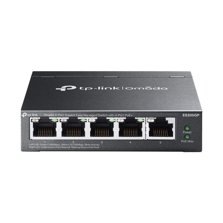 Switch Gestionable Tp-link Es205g Omada 5p 5x1gb Rj45 4 Poe Facil Gestion Carcasa Metalica Vlan Qos 