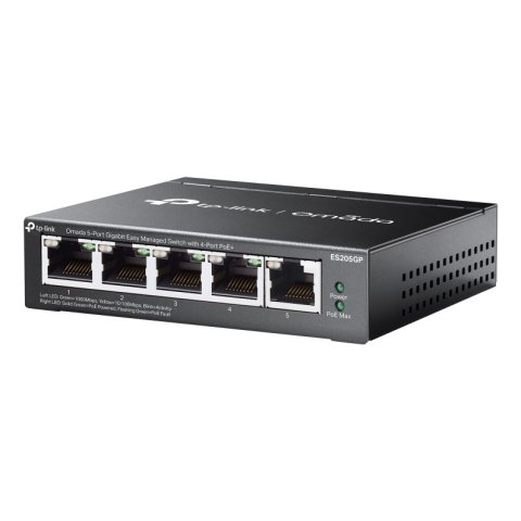 Switch Gestionable Tp-link Es205g Omada 5p 5x1gb Rj45 4 Poe Facil Gestion Carcasa Metalica Vlan Qos 