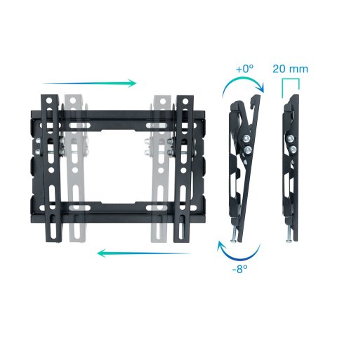 Soporte De Pared Orientable Tooq Lp1044t-b Para Pantalla 23-43" Inclinable Max 45kg Vesa 200x200 Negro Inclinacion -8âº