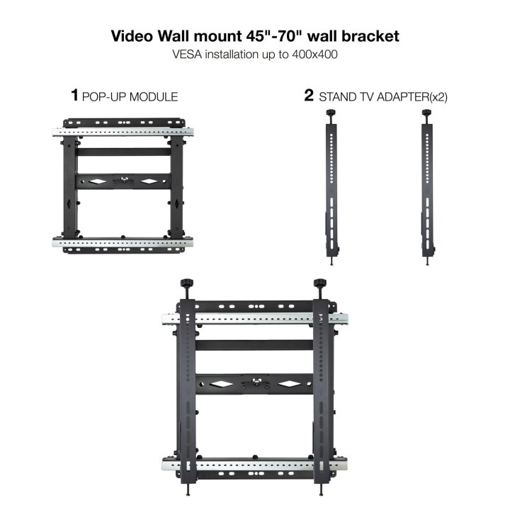 Soporte De Pared Orientable Tooq Tqvw4571t Para Pantallas 45" A 70" Video Wall Extensible Pop-up 12âº Inclinacion Max 70kg An