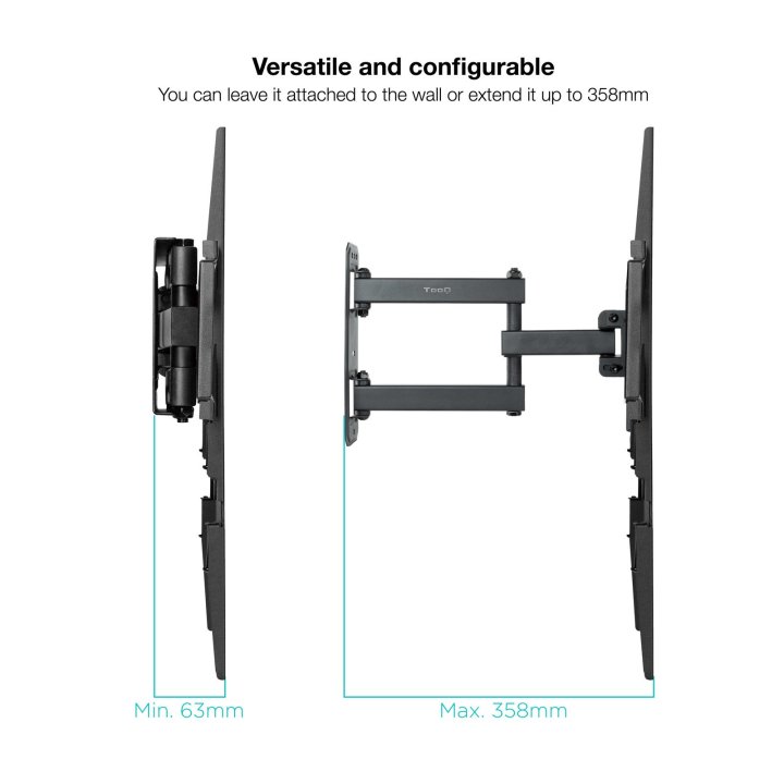 Soporte De Pared Orientable Tooq Lp7843tn-b Para Pantalla 32"- 55" Doble Brazo Con Giro E Inclinacion Max 35kg Vesa 100x100 H