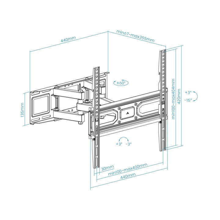 Soporte De Pared Orientable Tooq Lp7846tn-b Para Pantalla 32"- 70" Doble Brazo Con Giro E Inclinacion Max 35kg Vesa 100x100 H