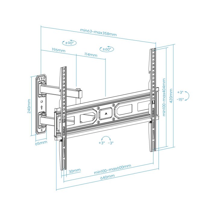 Soporte De Pared Orientable Tooq Lp7863tn-b Para Pantalla 37"- 70" Doble Brazo Con Giro E Inclinacion Max 35kg Vesa 100x100 H