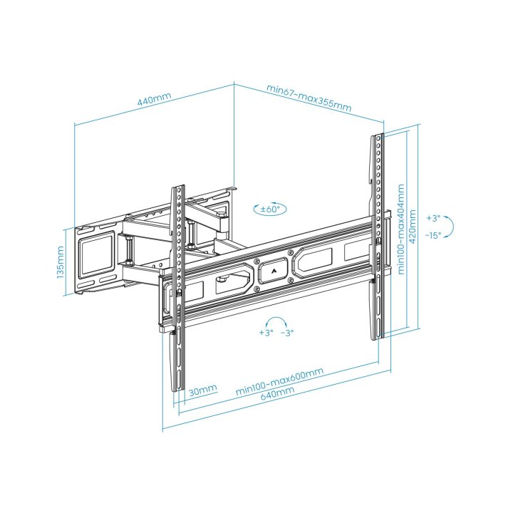 Soporte De Pared Orientable Tooq Lp7866tn-b Para Pantalla 37"- 80" Doble Brazo Dual Con Giro E Inclinacion Max 35kg Vesa 100x