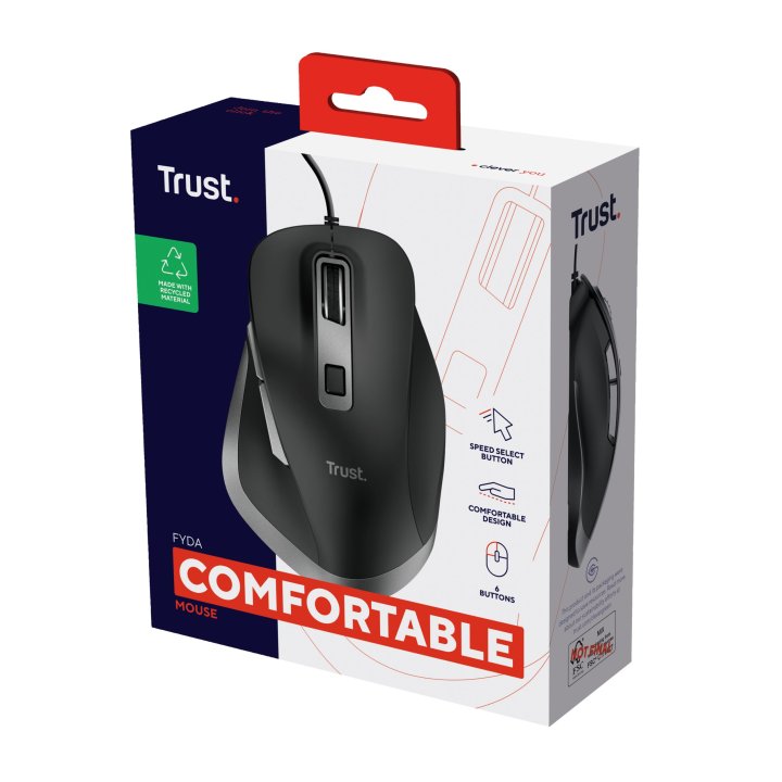 Mouse Trust Fyda Con Cable, 6 Botontes, Rueda Desplazamiento 5000dpi Negro 24728