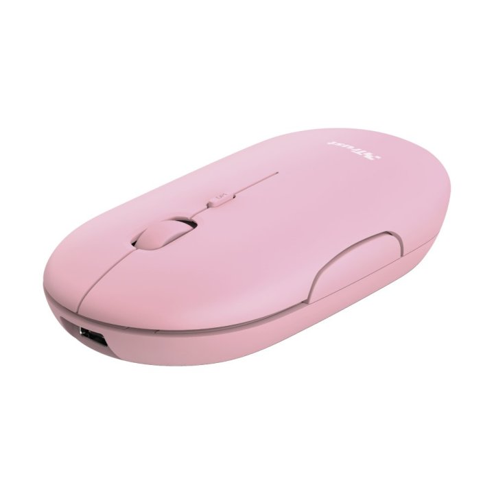 Mouse Trust Wireless Puck Recargable- Ultrafino - Botones Silenciosos- 800 1200 1600dpi - Receptor Micro Usb Color Rosa 24125