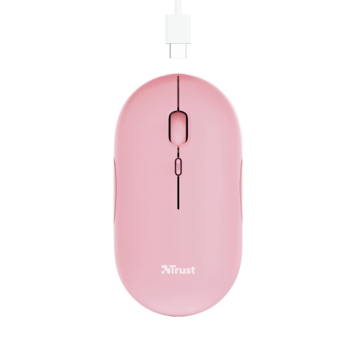 Mouse Trust Wireless Puck Recargable- Ultrafino - Botones Silenciosos- 800 1200 1600dpi - Receptor Micro Usb Color Rosa 24125
