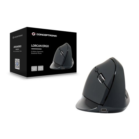 Mouse Conceptronic Bluetooh Lorcan03 5.2 Ergonomico 6 Botones 1600dpi Bateria Recargable Color Negro
