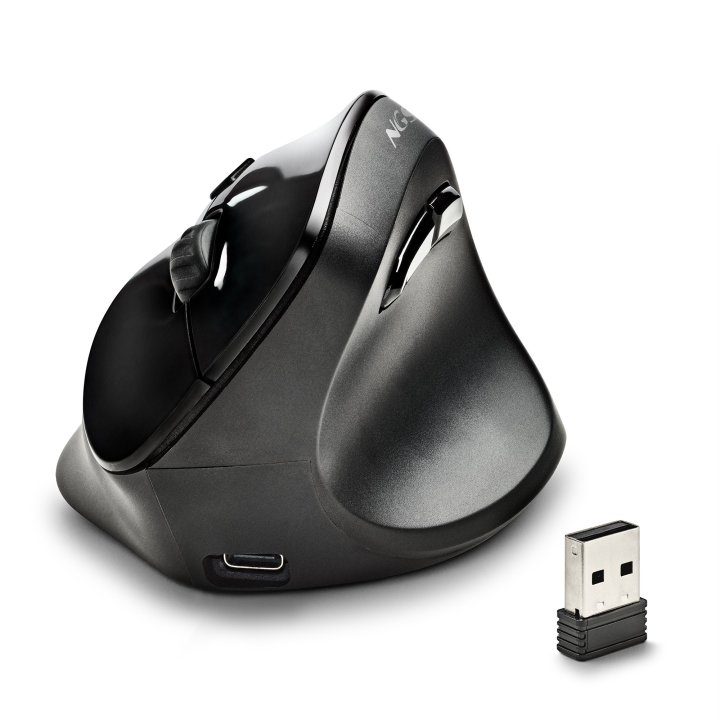 Mouse Ngs Wireless Ergo Evo Moksha Color Negro Recargable Usb-c 2400 Dpi Botones Silenciosos