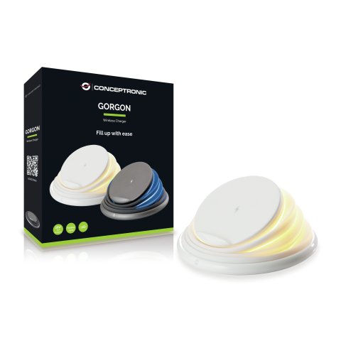Cargador Inalambrico Conceptronic Gorgon02w Qi 10w Soporte Plegable De Silicio Color Blanco