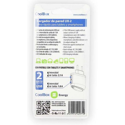 Cargador De Pared Coolbox 2xusb 2500ma