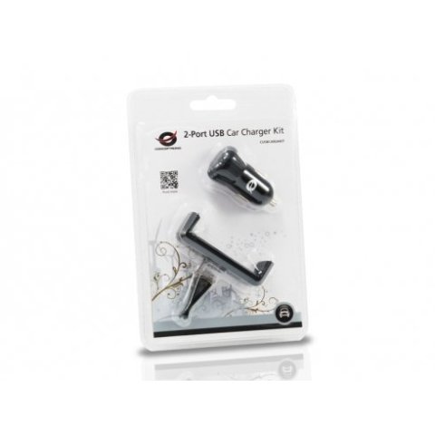 Cargador De Coche Conceptronic 5v 2xusb Para Coche 12 24v + Soporte Smartphone Toma Ventilacion Cusbcar2akit