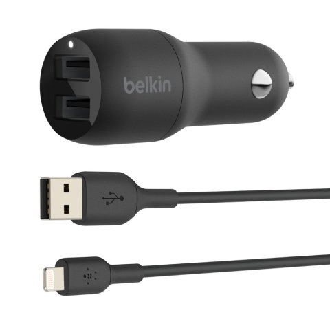 Cargador De Coche Belkin Ccd001bt1mbk Doble Usb-a 24w + Cable Usb A Lightning 1m Negro