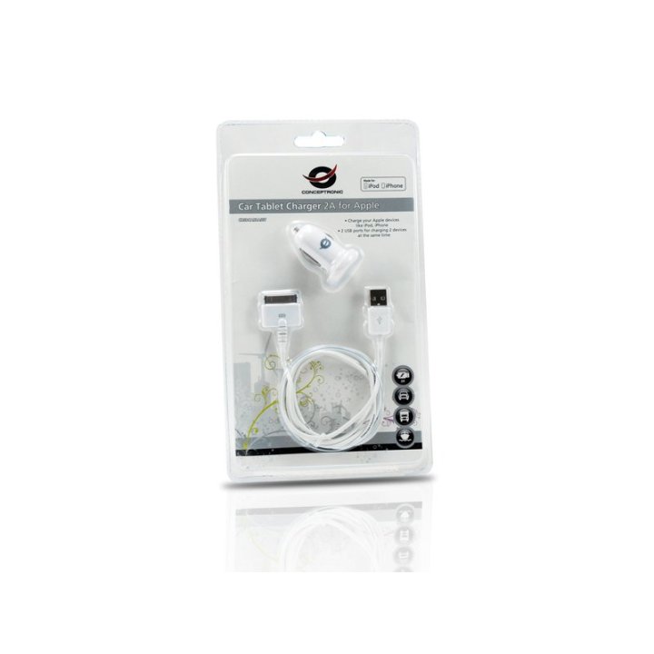 Kit Apple Cargador Conceptronic Para Coche A 2 Usb 5v 2a Y Cable Usb Apple 1105228