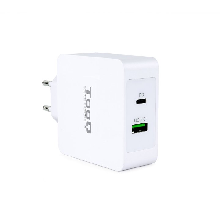 Cargador De Pared Tooq Tqwc-2s03wt Usb-c Pd + Usb A Qc3.0 Blanco