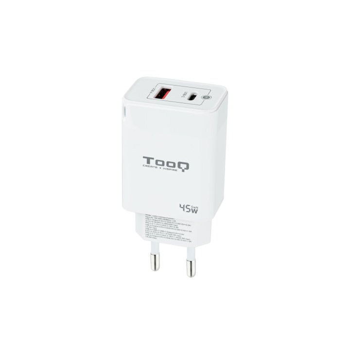Cargador De Pared Tooq Tqwc-ganqcpd45wt Usb-c Pd + Usb-a Qc 45w Blanco