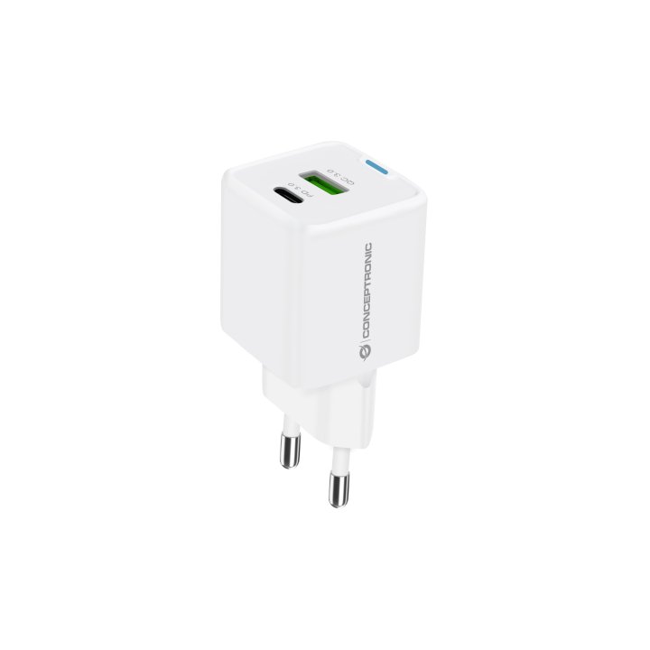 Cargador De Pared Conceptronic Usb-c X1 Usb-ax1 Quickcharge 3.0 Gan Pps 33w Incluye Cable 3-1 Blanco