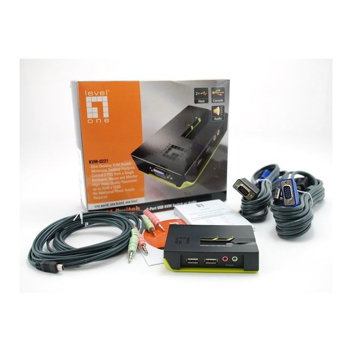 Conmutador Automatico Sobremesa Level One V t m 1a2 Cpus Usb Con Audio Cables Incluidos