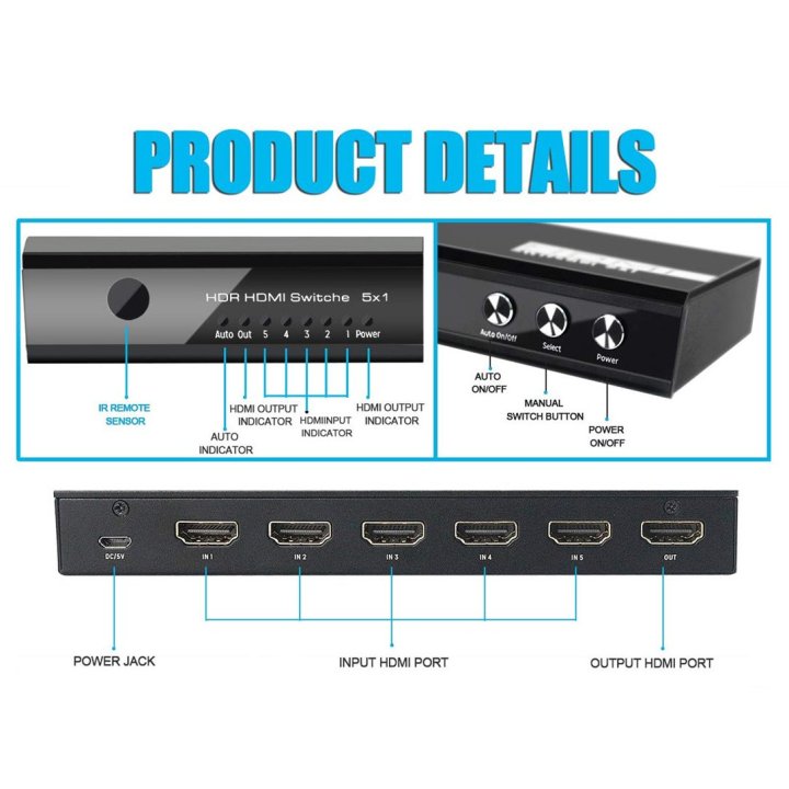 Switch Hdmi 2.0 4k 5x1 Alimentacion Por Usb Equip