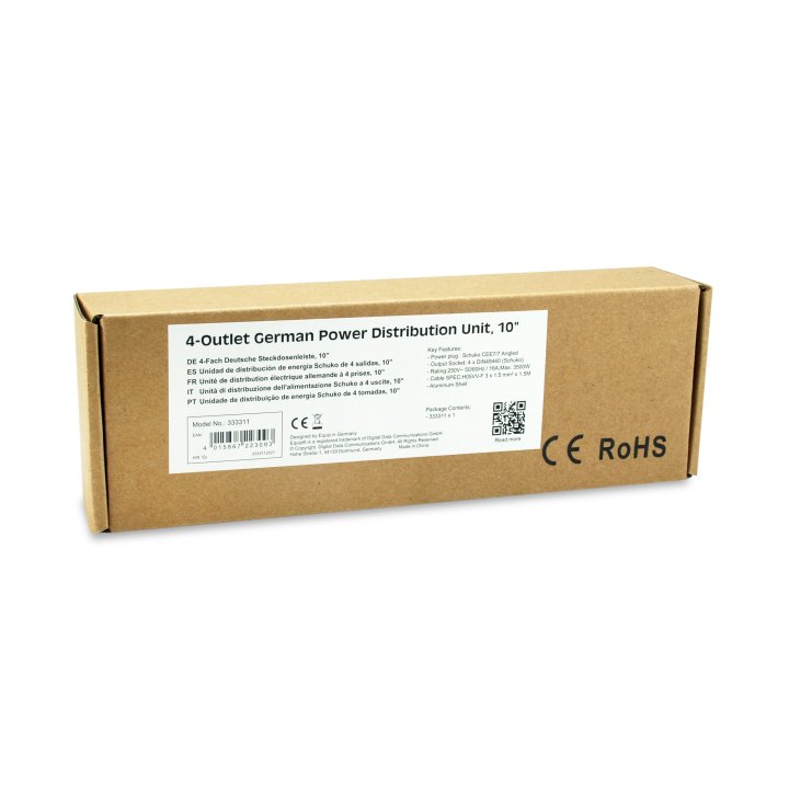 Regleta Alimentacion Aluminio Rack 10" 1u 4 Tomas Tipo Shucko Euro Cable 1.5m