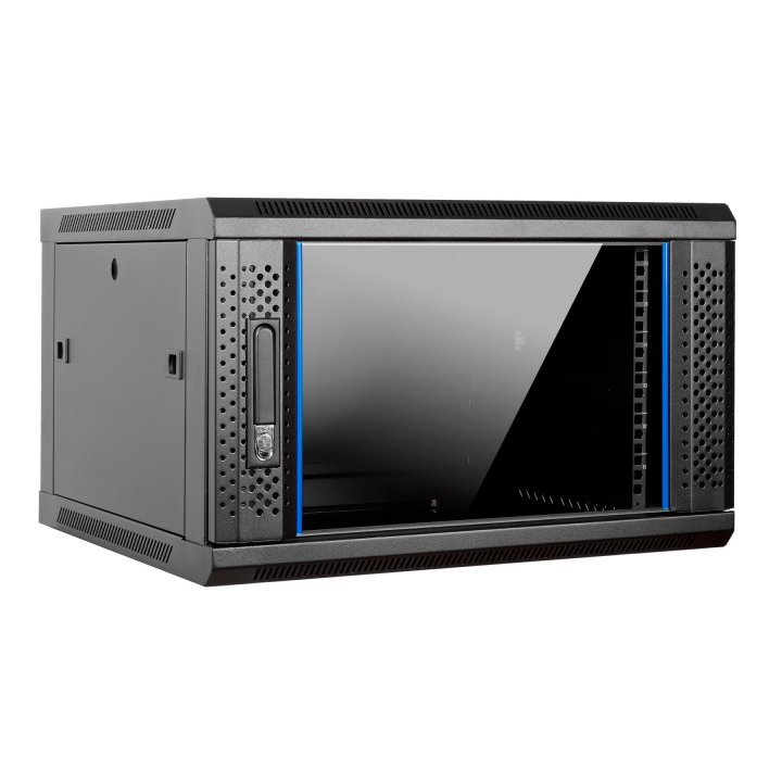 Armario Mural 19" Aiten Data 6u Ai6406s 600 X 450 X 370 2l Color Negro Puerta De Cristal Templado