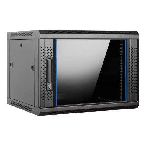 Armario Mural 19" Aiten Data 9u Ai6409s 600 X 450 X 520 2l Color Negro Puerta De Cristal Templado