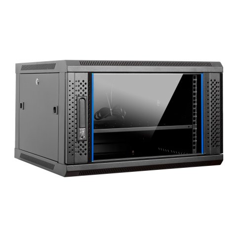 Armario Mural 19" Aiten Data 6u Ai6606 600 X 600 X 368 2l Color Negro Puerta De Cristal Templado Incluye Accesorios