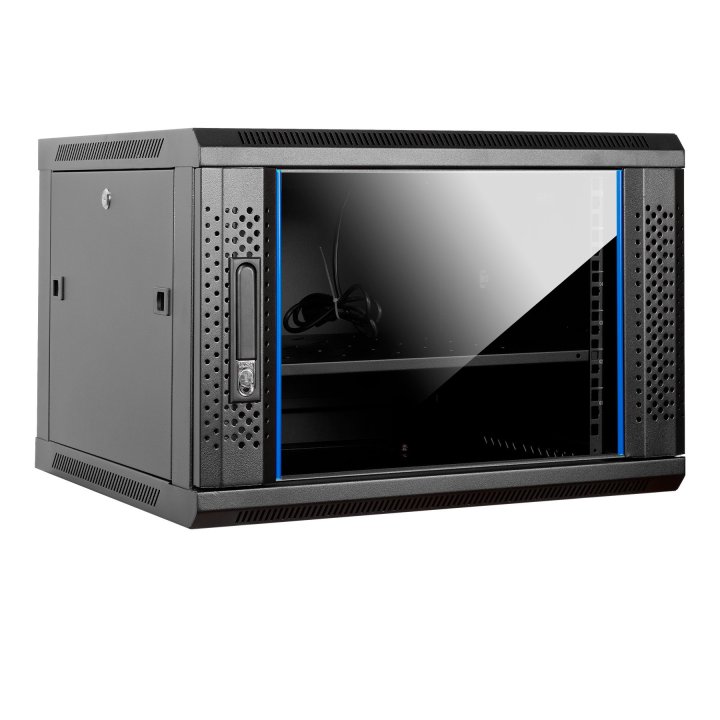 Armario Mural 19" Aiten Data 9u Ai6609 600 X 600 X 520 2l Color Negro Puerta De Cristal Templado Incluye Accesorios