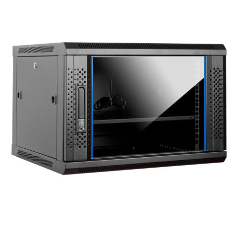 Armario Mural 19" Aiten Data 9u Ai6609 600 X 600 X 520 2l Color Negro Puerta De Cristal Templado Incluye Accesorios