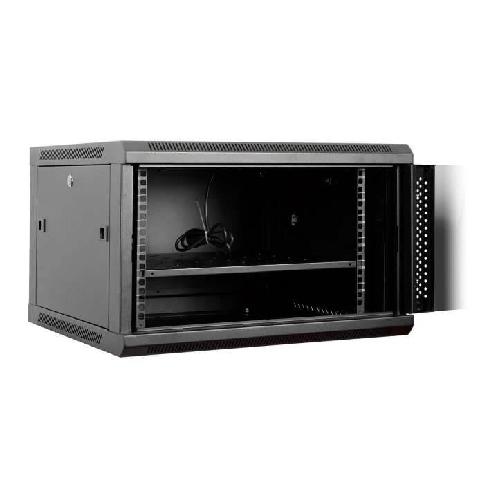 Armario Mural 19" Aiten Data 6u Ai6606 600 X 600 X 368 2l Color Negro Puerta De Cristal Templado Incluye Accesorios