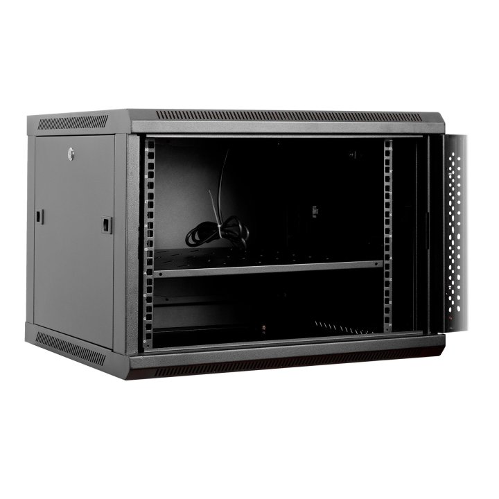 Armario Mural 19" Aiten Data 9u Ai6609 600 X 600 X 520 2l Color Negro Puerta De Cristal Templado Incluye Accesorios